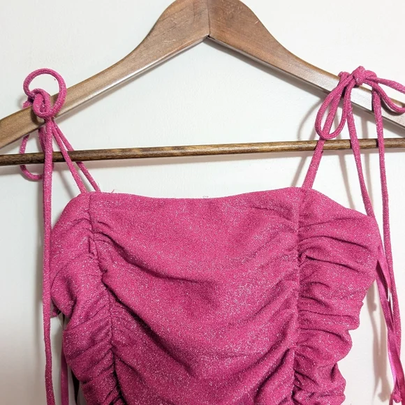 Jump Apparel Y2K Pink Metallic Sparkle Ruched Bodycon Mini Dress - Picture 2 of 7